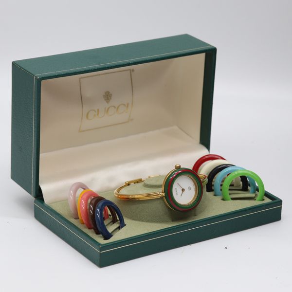 箱付 稼働 グッチ 11/12 チェンジベゼル QZ ホワイト文字盤 レディース
