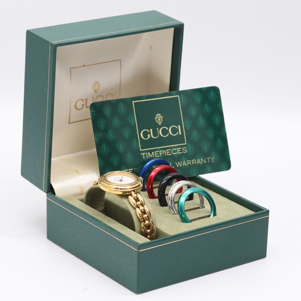 稼働 箱/保/箱付 グッチ 11/12.2 チェンジベゼル QZ ホワイト文字盤