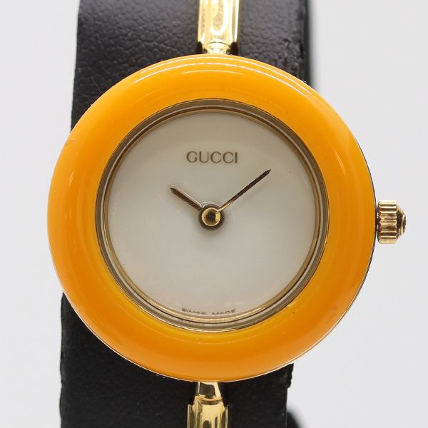 箱/保付 稼働 良品 グッチ 11/12.2 チェンジベゼル QZ ホワイト文字盤