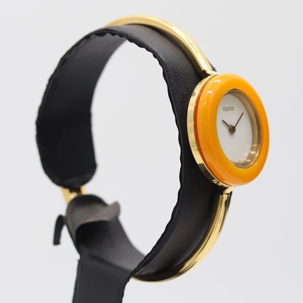 箱/保付 稼働 良品 グッチ 11/12.2 チェンジベゼル QZ ホワイト文字盤