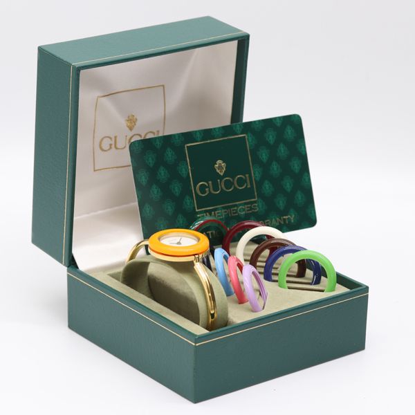 箱/保付 稼働 良品 グッチ 11/12.2 チェンジベゼル QZ ホワイト文字盤