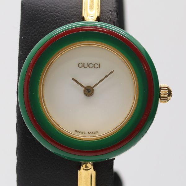 箱 保付 稼働 グッチ 11 12 2 チェンジベゼル QZ ホワイト文字盤 レディース腕時計 0445500 PRT KMT