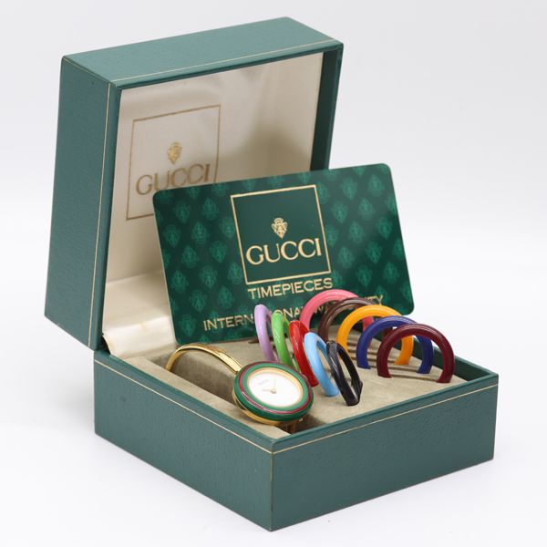 箱 保付 稼働 グッチ 11 12 2 チェンジベゼル QZ ホワイト文字盤 レディース腕時計 0445500 PRT KMT