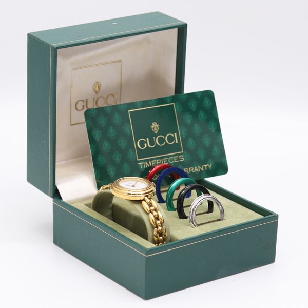 稼働 箱 保付 グッチ 11 12 2 チェンジベゼル QZ ホワイト文字盤 レディース腕時計 5085300 PRT KMT