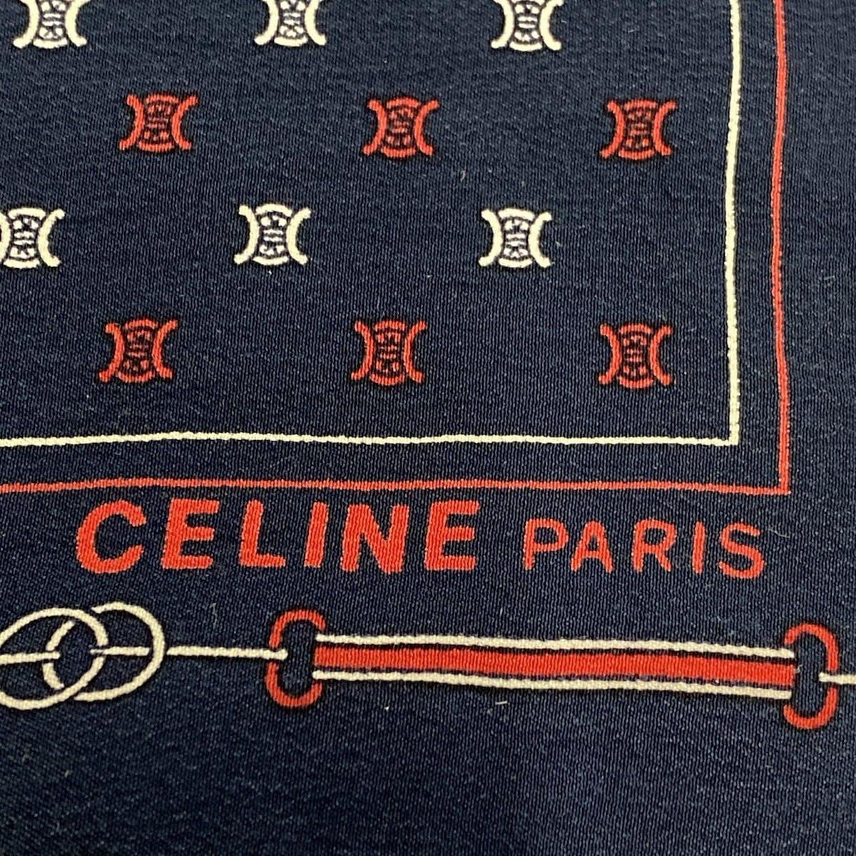 CELINE セリーヌ スカーフ ダークネイビー レッド 白 マカダム柄
