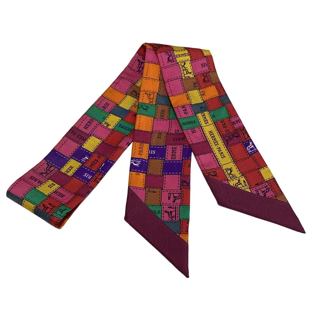 HERMES(エルメス) スカーフ美品 ツイリー ボルドー×ピンク×マルチ