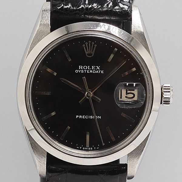 稼働 ロレックス オイスターデイト プレシジョン 6694 1355458 手巻 ブラック文字盤 メンズ腕時計 1152030 12 DIT SMZ