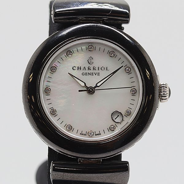 稼働 シャリオール アイル AE 33 CB 173 003 QZ シェル文字盤 レディース腕時計 0399600 12 YBT KMR