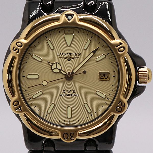 保 稼働 ロンジン QWR 200 M QZ ゴールド文字盤 メンズ腕時計 0046200 12 BJT KMR