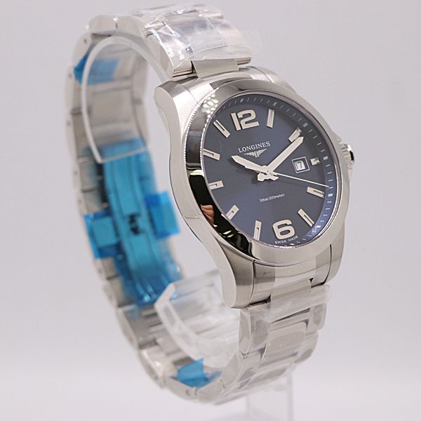 稼働 ロンジン コンクエスト QZ ブルー文字盤 メンズ腕時計 5098500 12 PRT KMR ABC 17727