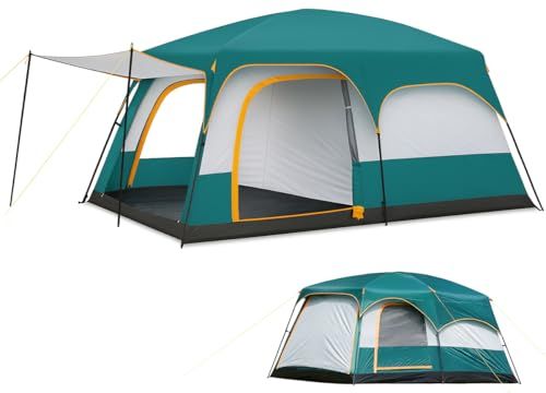 キャンプテント ドームテント 前室付き 大型 330 x 210 180 cm 4?6人使用 ダブルルーム 二重層 簡易テント UPF 50 防水 防雨 防風対策 耐水圧3000 mm メッシュ窓付き 通気性と快適性 収納に便利 アウトドアキャンプ 地震 台風 防 m