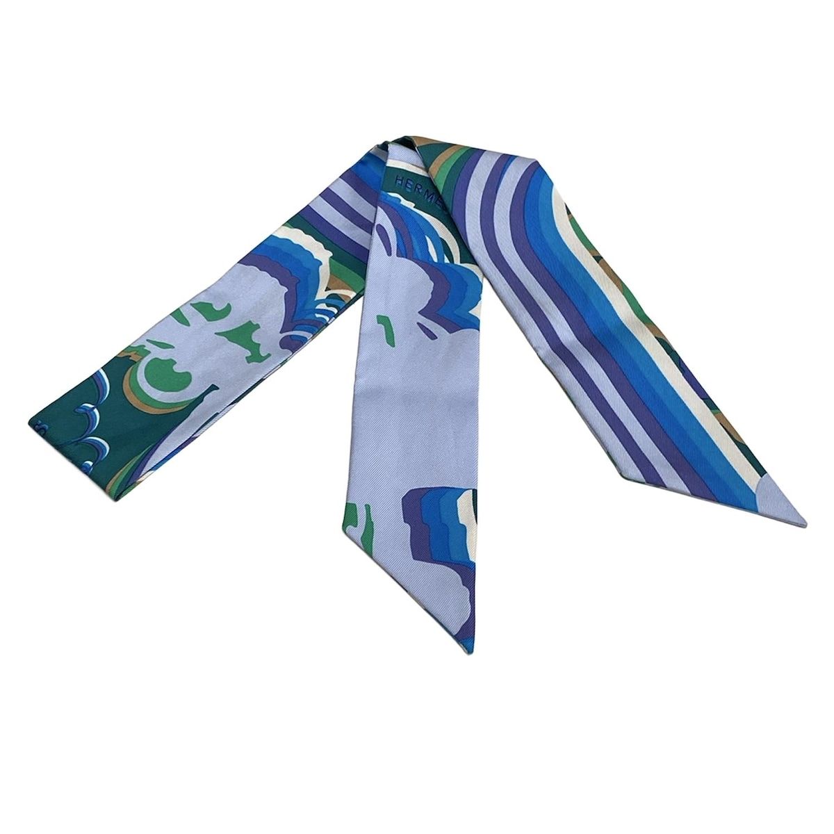 HERMES エルメス スカーフ ツイリー ライトブルー ブルーグリーン マルチ リボンスカーフ BRIDES de GALA