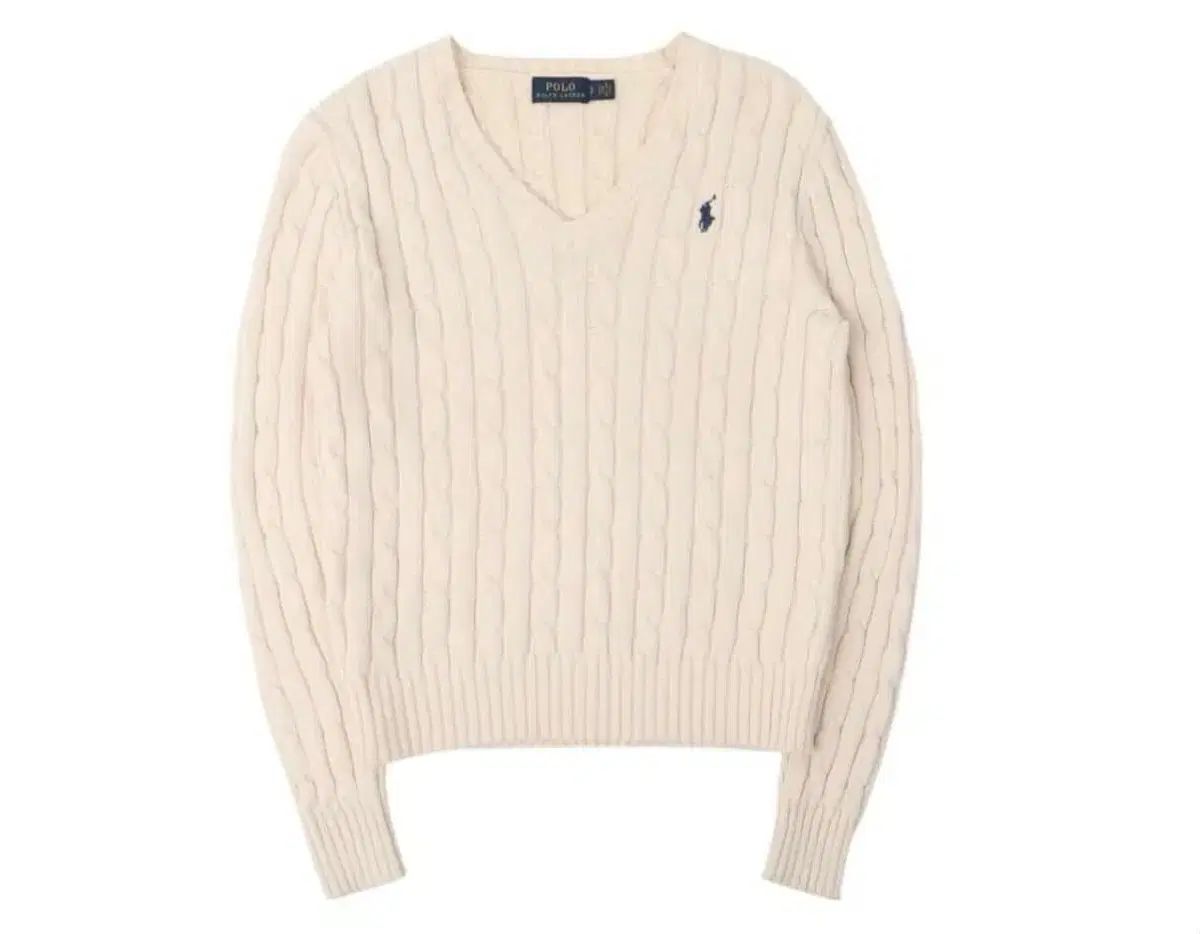 ポロ ケーブル編み アイボリー ニット S