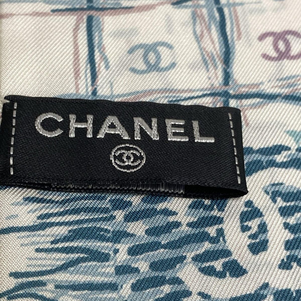 CHANEL シャネル スカーフ 白 ライトピンク マルチ リボンスカーフ