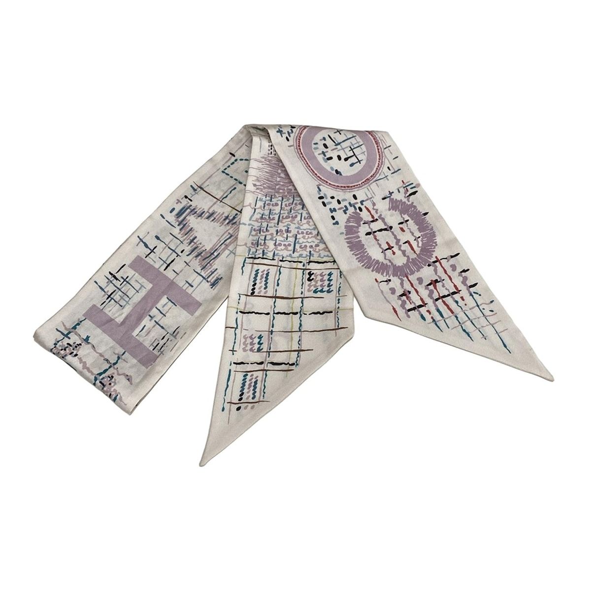 CHANEL シャネル スカーフ 白 ライトピンク マルチ リボンスカーフ