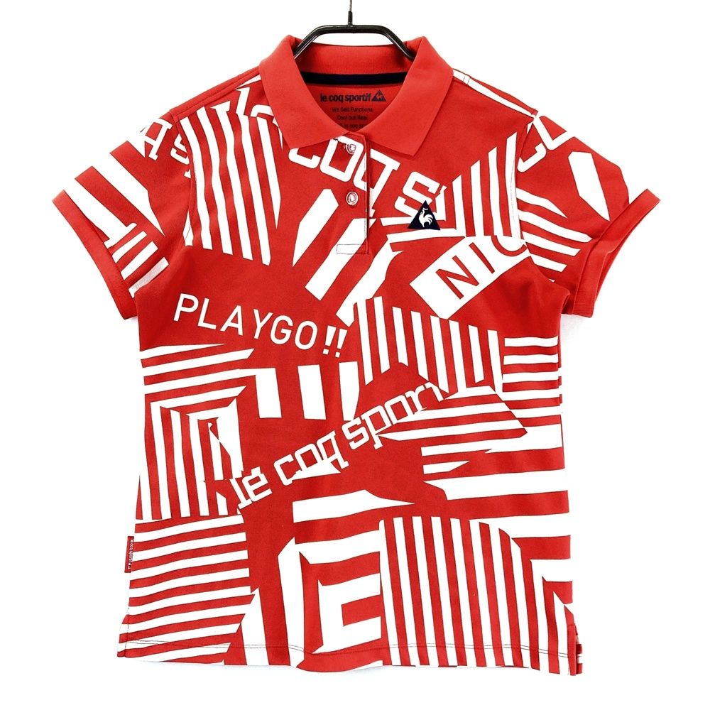 サイズ：L LE COQ GOLF ルコックゴルフ 半袖ポロシャツ 総柄 レッド系