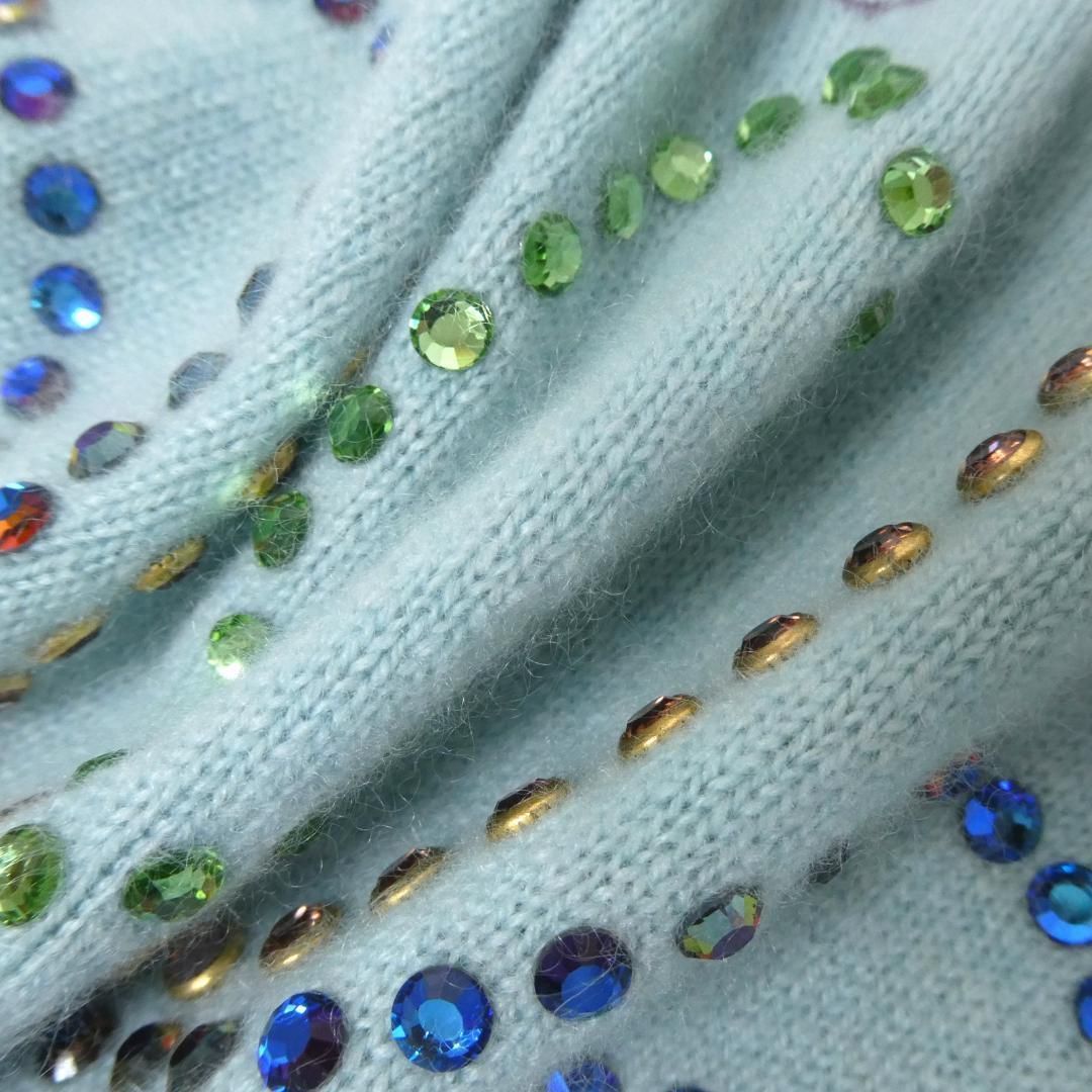 lucien pellat finet ルシアンぺラフィネ サイズS 音符 スカル ラインストーン ビジュー ニット Uネック ノースリーブ セーター トップス タンクトップ 水色 ライトブルー レディース タンクトップ トップス レディース