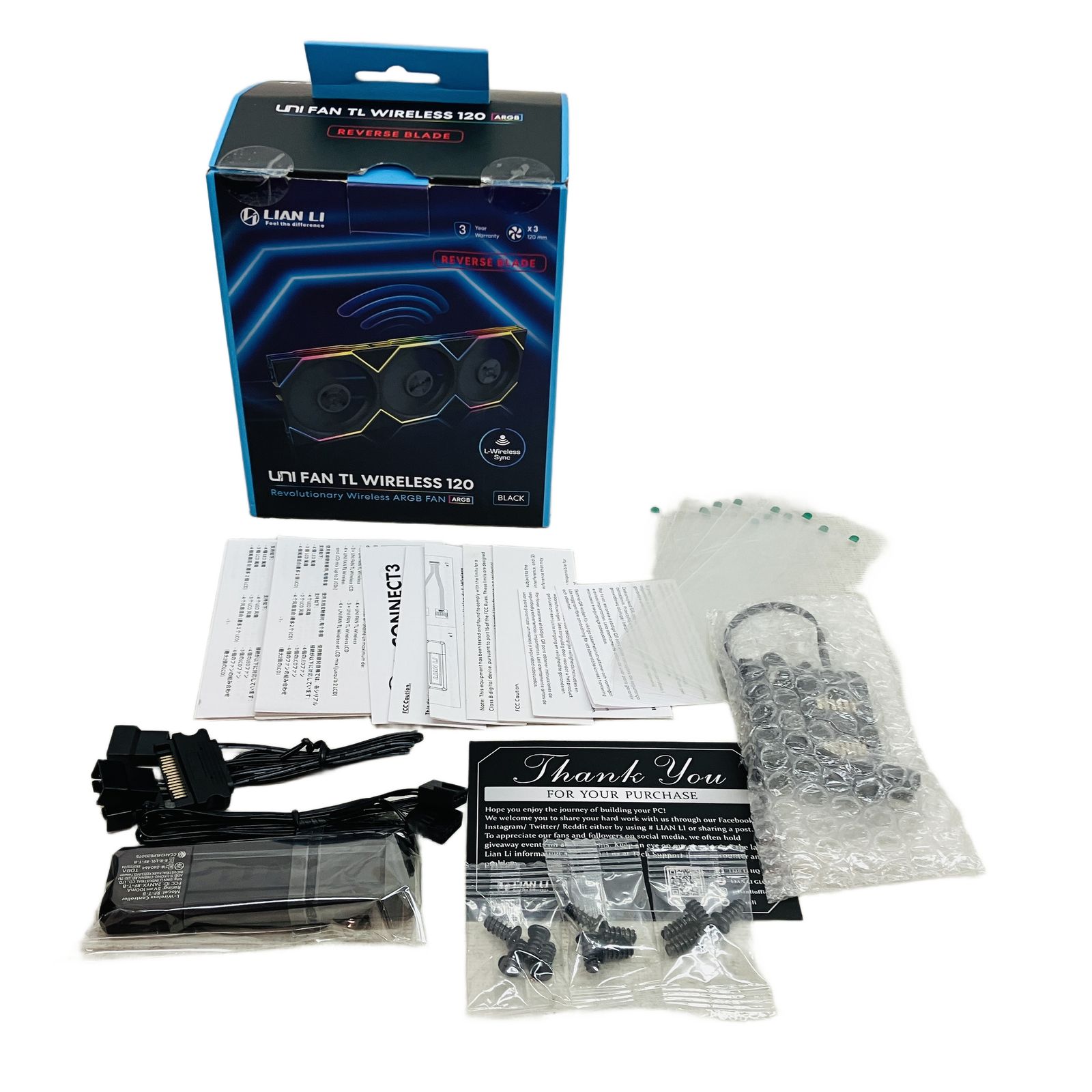 Lian LI UNI FAN TL Wireless ARGB BK 120 リバースブレード トリプルパック ワイヤレスコントローラー付属 リアンリー 開封済 ♥