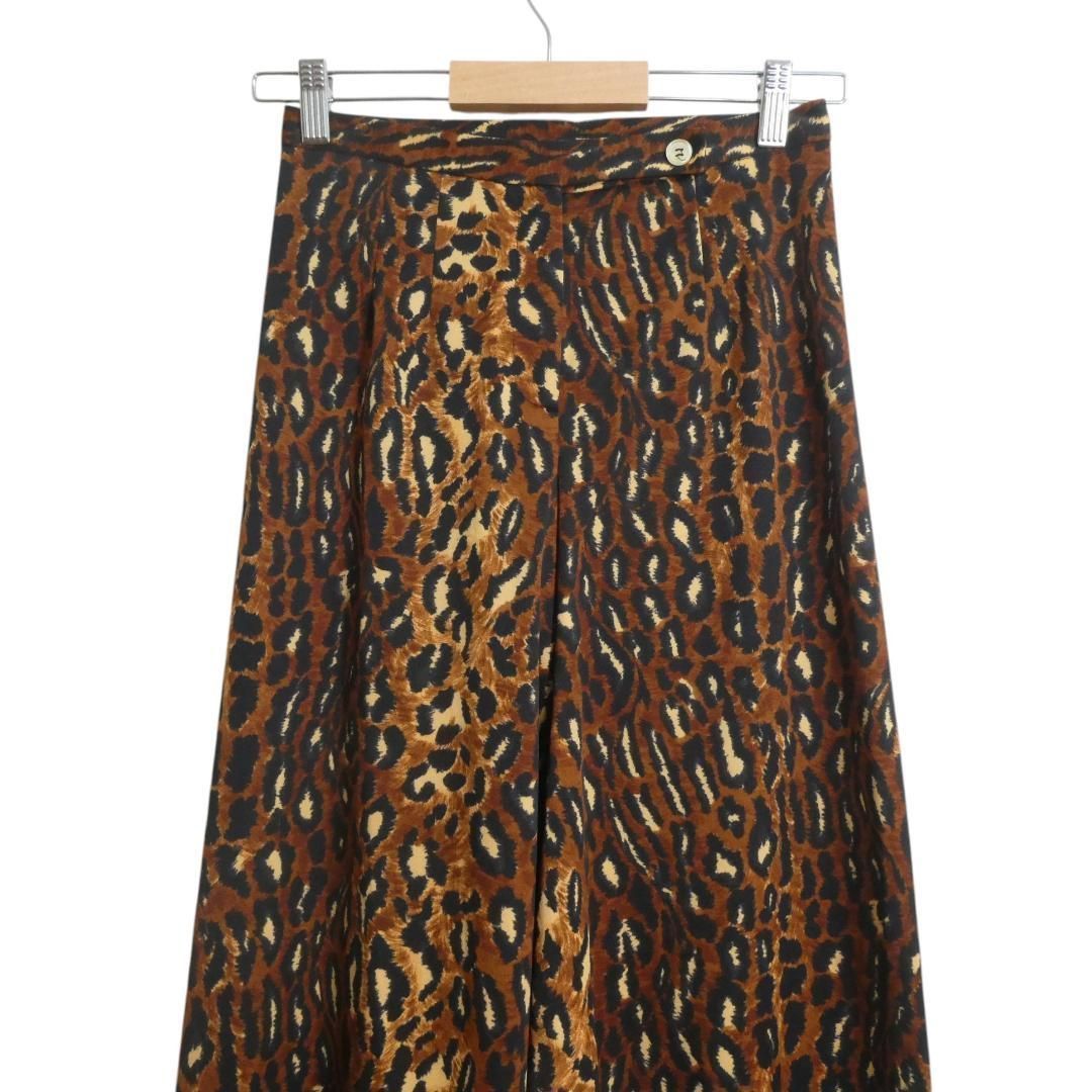 D G Dolce Gabbana ディーアンドジー ドルチェアンドガッバーナ ヒョウ柄 26 40 レオパード柄 裾フ フ パンツ ワイドパンツ スラックス ポリエステル 茶 ブラウン レディース