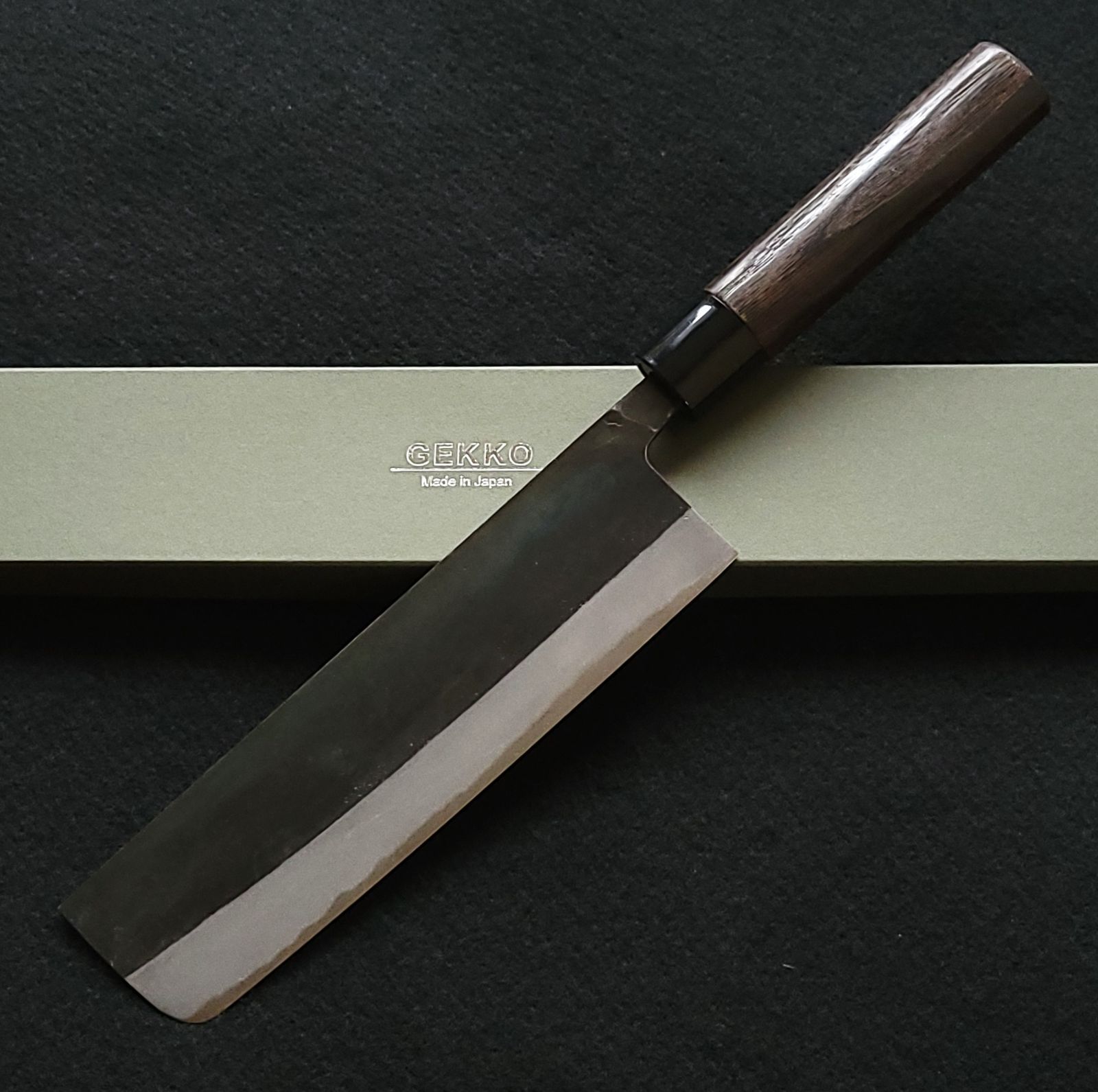 青紙２号 黒打 菜切包丁 210㎜ G1447 焼栗柄 手作り 鍛造 月光作 青紙2号 黒打 菜切包丁 210㎜ G1447 焼栗柄 手作り 鍛造 月光作