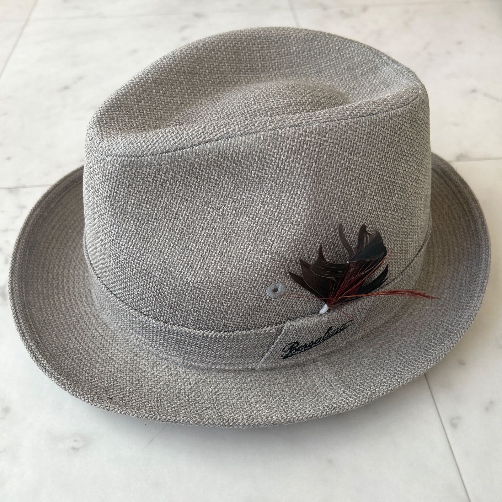 ⑮♥タグ付 ボルサリーノ 中折れハット 60 cm グレー 春夏