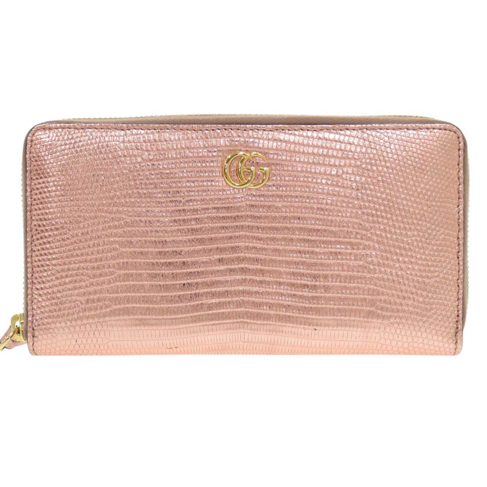 グッチ GGマーモント 456117 EYZAG リザード ピンクゴールド ゴールド金具 長財布 1106 GUCCI