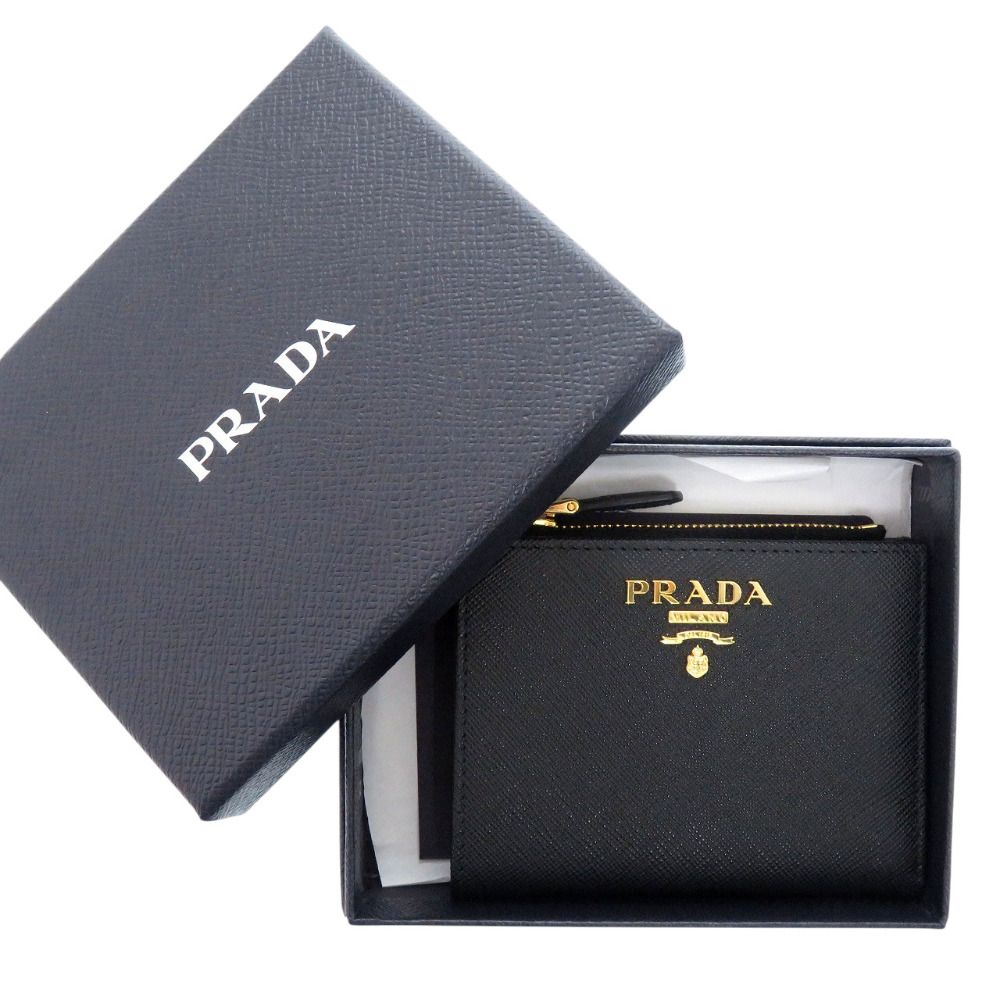 プラダ サフィアーノマルチカラー ウォレット 1 MV 204 ZLP F 061 H カーフ ネロ イビスコ ブラック ピンク 二つ折り財布 1907 PRADA