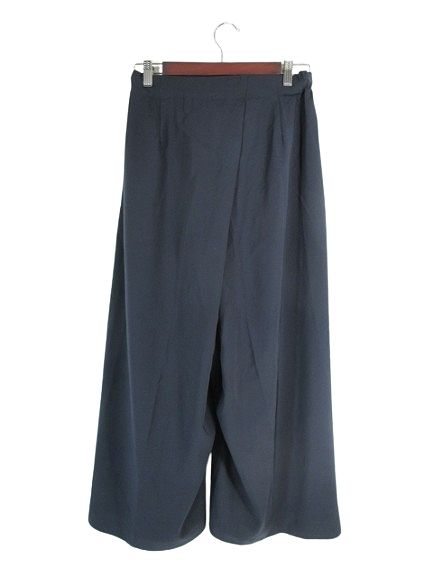 イッセイミヤケ ISSEY MIYAKE ワイド パンツ ウエスト ゴム ロング 無地 サイズ2 ネイビー QQQ