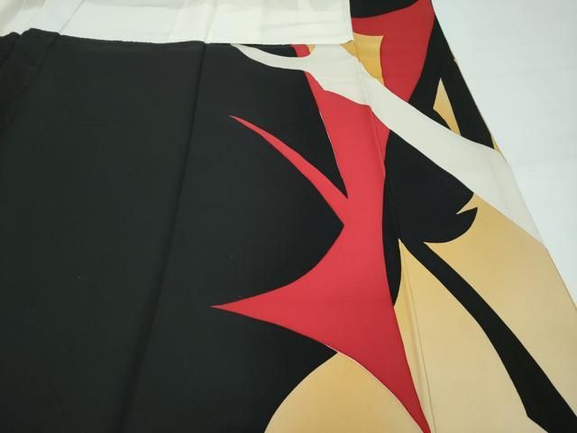  ● 上 振袖 草花シルエット 黒地 s 6 振袖 着物