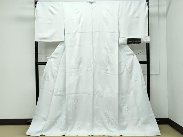 ● 上 小紋 正倉院花文 銀彩 Peria e Argento 藍白色地 反端付き ♥ s 6