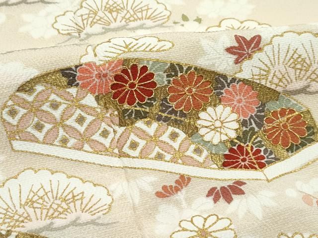 平和屋本店●極上　訪問着・長襦袢セット　駒刺繍　松竹梅文箱花文　暈し染め　金彩　丁子色地　逸品　CZAA4878s6 平和屋本店○極上 訪問着・長襦袢セット 駒刺繍 松竹梅文箱花文 暈し