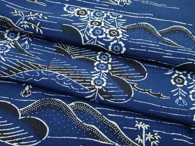 遠山花松文 鬼しぼ縮緬