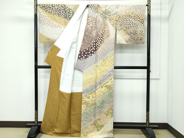 ● 上 訪問着 絞り 中国三大刺繍 相良刺繍 草花文 銀通し地 s 6