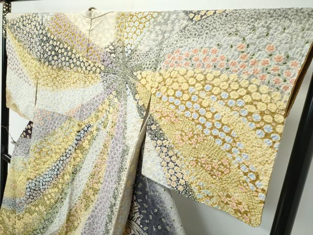  ● 上 訪問着 絞り 中国三大刺繍 相良刺繍 草花文 銀通し地 s 6 訪問着 付け下げ 着物