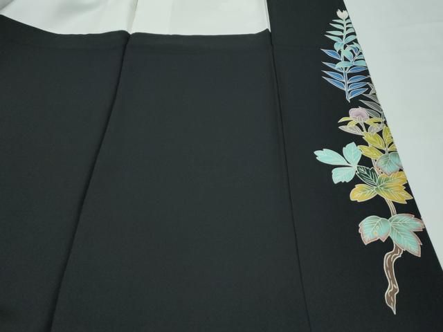 平和屋本店○極上 訪問着 総刺繍 鴛鴦草花文 暈し染め 黒地 金彩 逸品