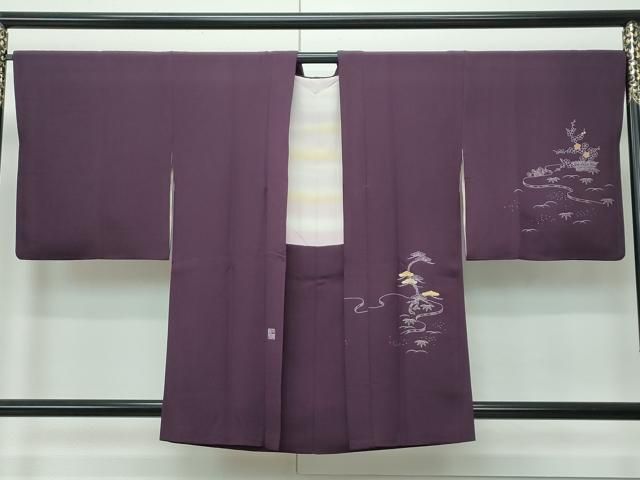＃ 上 創業460年 千總 羽織 刺繍 御所解文 似せ紫色地 羽織紐付き s 6