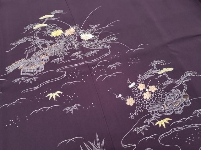 平和屋本店＃極上　創業460年・千總　羽織　刺繍　御所解文　似せ紫色地　羽織紐付き　逸品　CZAA4893s6 平和屋本店∞極上 創業460年・千總 羽織 刺繍 御所解文 似せ紫色地