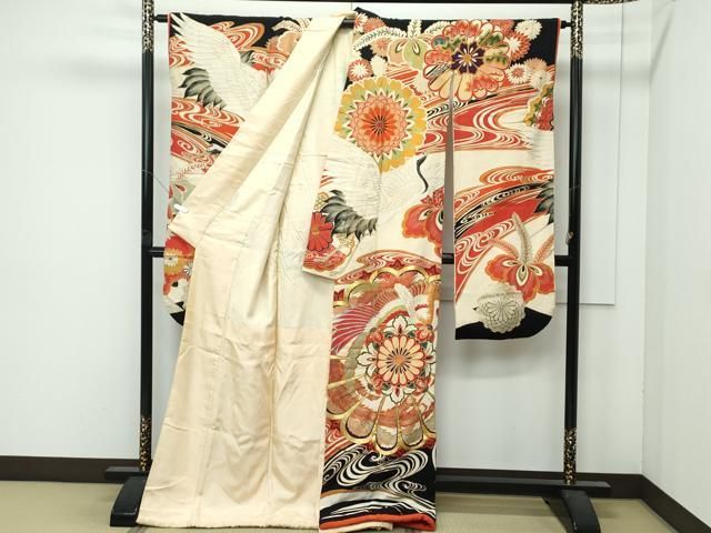 平和屋本店○極上 アンティーク 大正ロマン 振袖 駒刺繍 正倉院飛鶴花