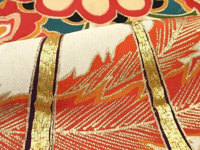  ● 上 アンティーク 大正ロマン 振袖 駒刺繍 正倉院飛鶴花文 黒地 金彩 s 6 振袖 着物