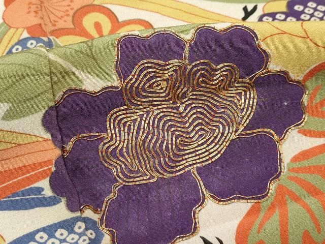 平和屋本店○極上 アンティーク 大正ロマン 振袖 駒刺繍 鼓草花文 暈し