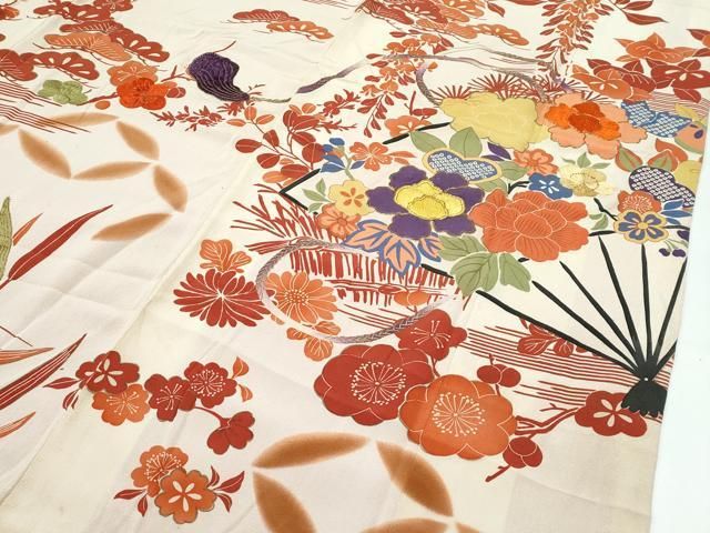 平和屋本店○極上 アンティーク 大正ロマン 振袖 駒刺繍 鼓草花文 暈し