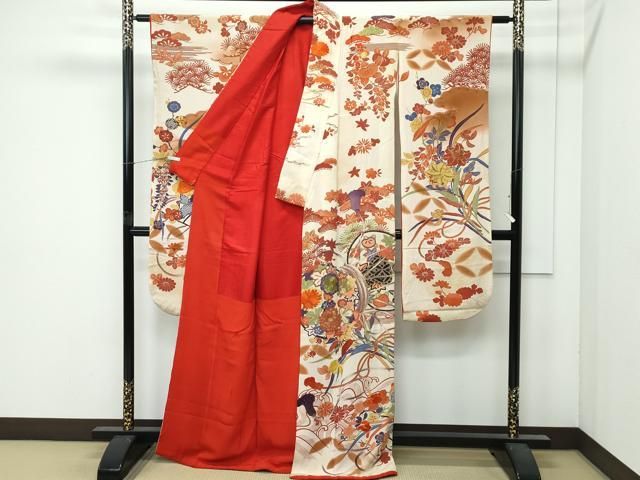 平和屋本店○極上 アンティーク 大正ロマン 振袖 駒刺繍 鼓草花文 暈し