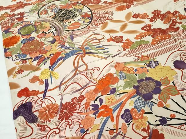  ● 上 アンティーク 大正ロマン 振袖 駒刺繍 鼓草花文 暈し染め 金糸 s 6 振袖 着物