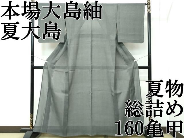 ＊ 上 夏物 本場大島紬 夏大島 160亀甲 総詰め 仙斎茶色地 s 6