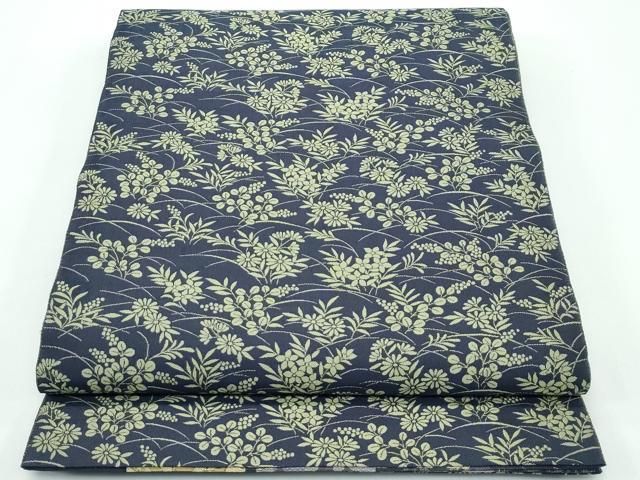 ● 上 本場筑前博多織 大倉織物 誠之輔 両面 全通柄袋帯 市松千鳥文 金糸 証紙付き s 6