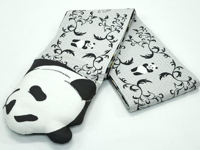 ● 上 西陣 田中伝 両面 半幅帯 竹 パンダ ぱんだ ♥ s 6