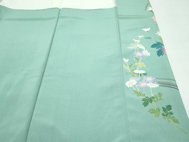  ● 上 訪問着 友禅 作家物 草花文 暈し染め 山葵色地 s 6 訪問着 付け下げ 着物