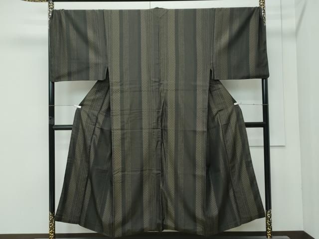 ● 上 男性 お召 キングサイズ 織小紋 変畦 麻の葉間道 黒地 光染織物謹製 反端付き s 6