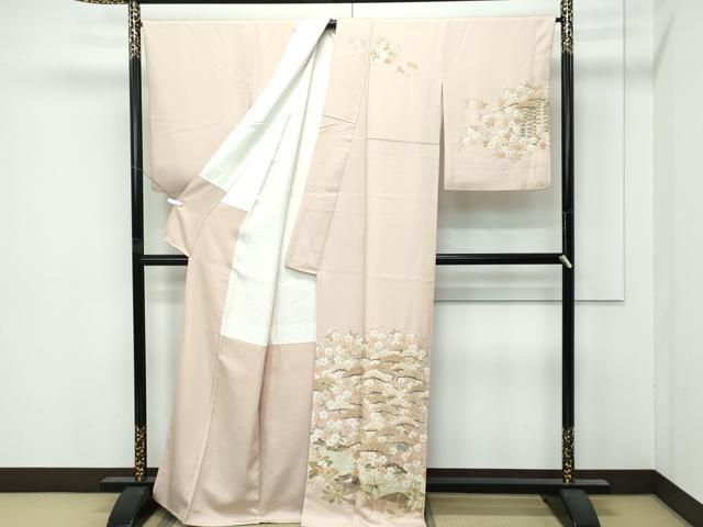 ● 上 訪問着 総刺繍 中国三大刺繍 相良刺繍 花松文 金糸 香色地 s 6