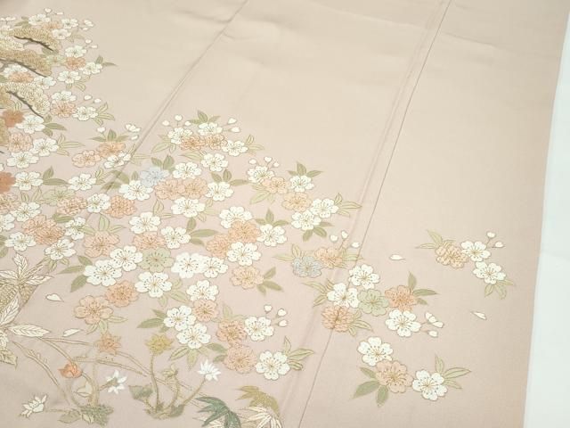  ● 上 訪問着 総刺繍 中国三大刺繍 相良刺繍 花松文 金糸 香色地 s 6 訪問着 付け下げ 着物